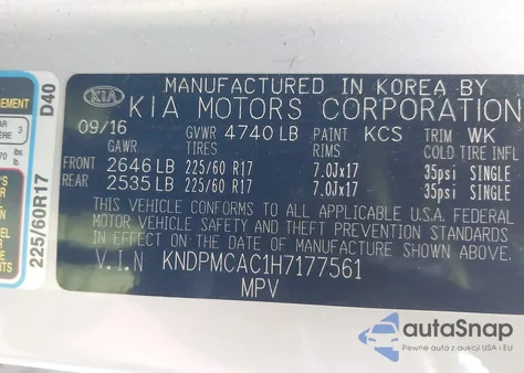 2017 Kia Sportage Lx z USA, uszkodzony, nr VIN KNDPMCAC1H7177561